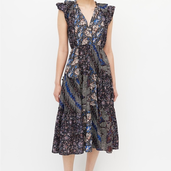ULLA JOHNSON FLORAL BATIK PATCHWORK MIDI DRESS NWOT SIZE 0 $625 - Picture 1 of 11